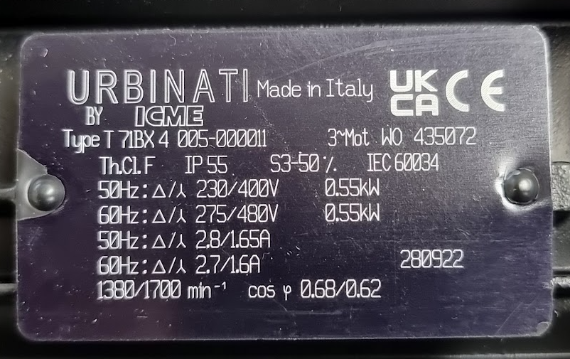 Motor 3PH 0.55KW 1400RPM M71 BIS. B14 F105 A14
